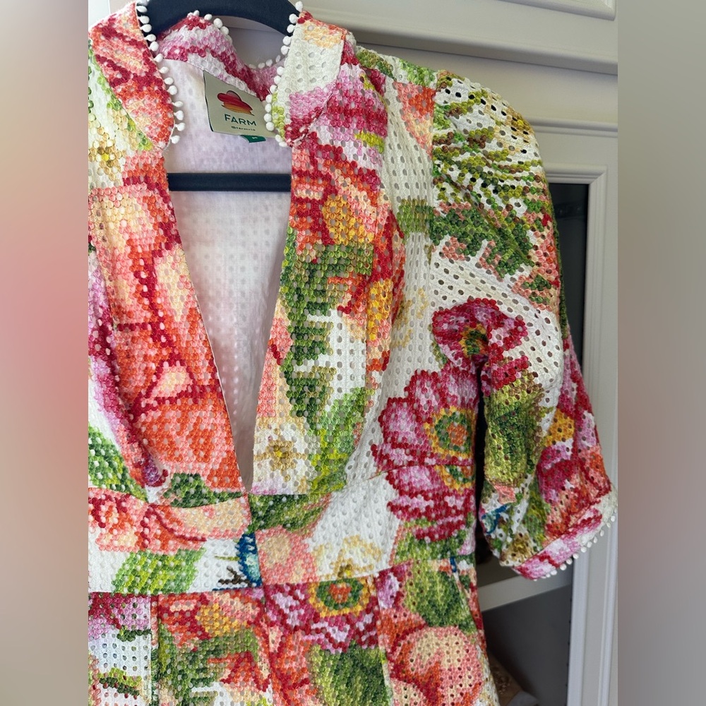 Farm Rio Eyelet Floral Vintage Mini Dress - NWOT - Picture 4 of 5
